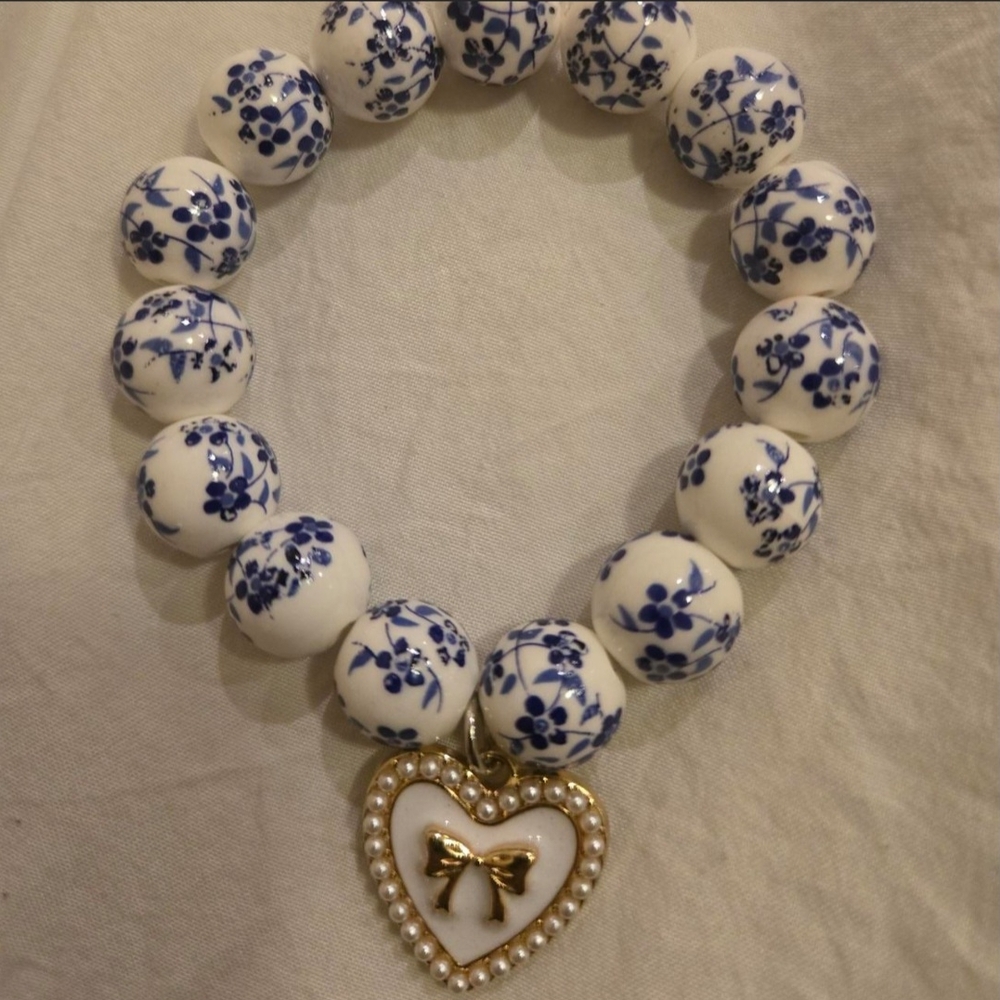 Elegant Blue and White Floral Bracelet